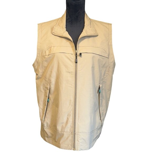 No Brand Tops - Beige Sleeveless Zip-Up Utility Vest For Women Lightweight Outdoor Wear Size XL